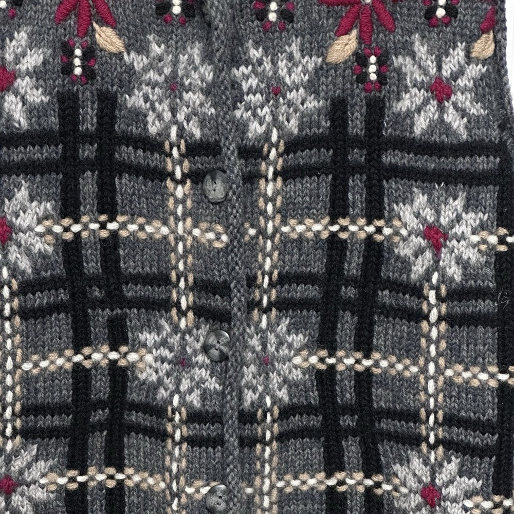 VTG Laura Ashley Sweater Vest S Wool Button Up Floral Plaid Fair Isle Grannycore - Picture 2 of 6